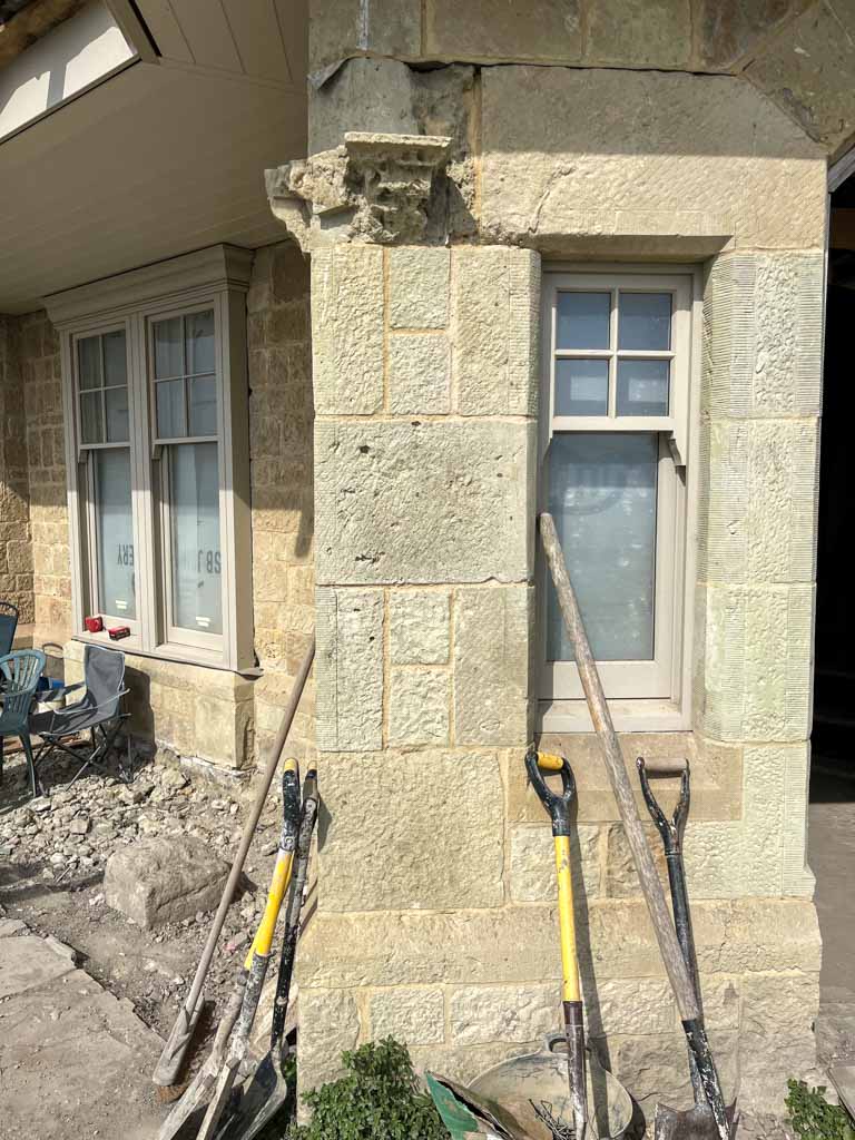 Stone building entrance under construction